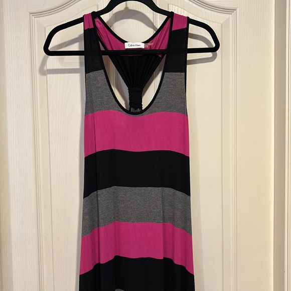 Calvin Klein Grey, Fuchsia & Black Striped Maxi Dress, size 14. Racer back - Picture 2 of 7